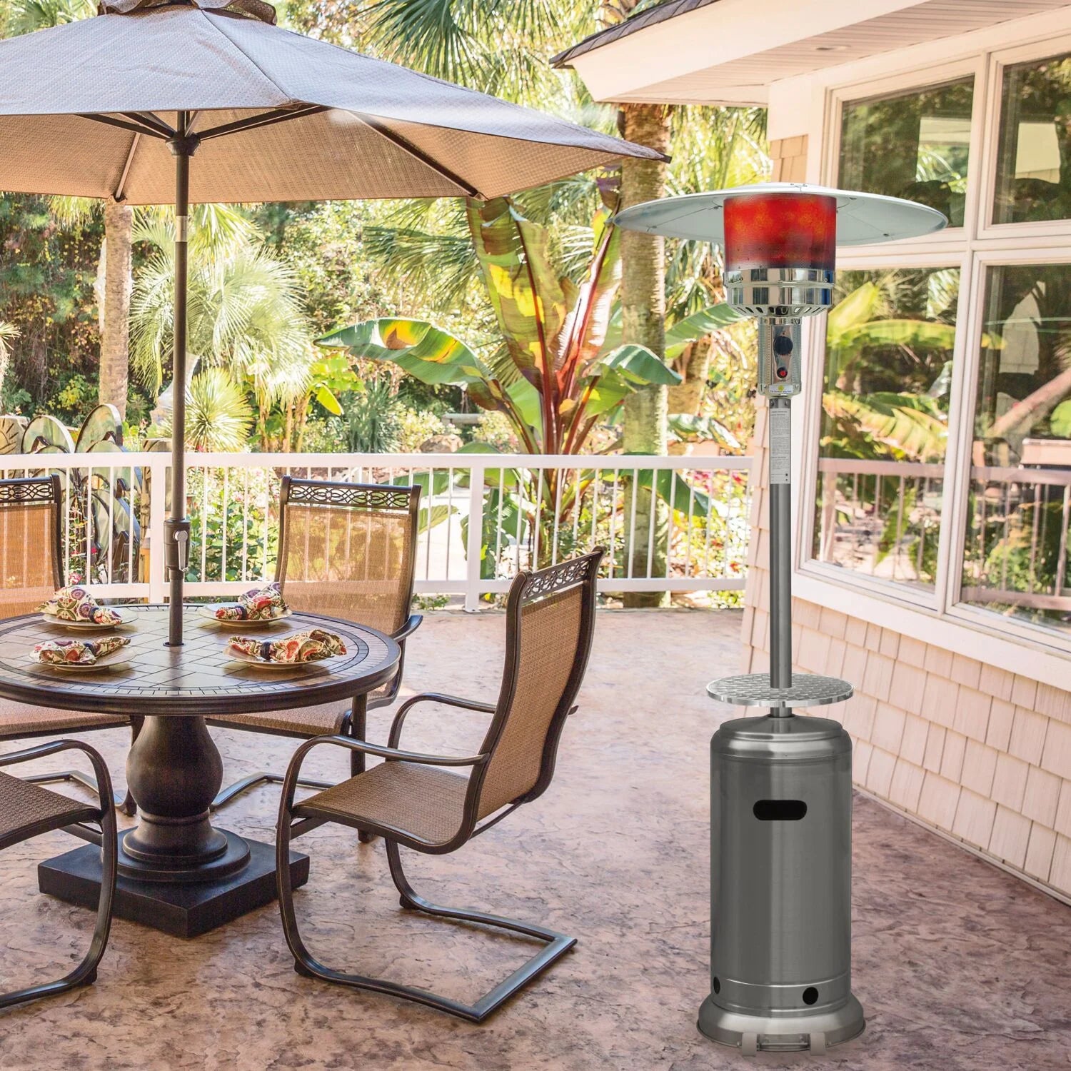 Hanover 7-Ft. 48,000 BTU Steel Umbrella Propane Patio Heater in Black