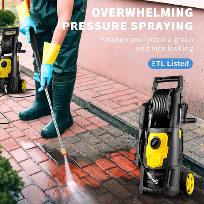 BENTISM Electric Pressure Washer, 2000 PSI, Max. 1.65 GPM Power Washer with 30 ft Hose & Reel, 5 Quick Connect Nozzles, Foam Cannon, Portable to Clean Patios, Cars, Fences, Driveways, ETL Listed