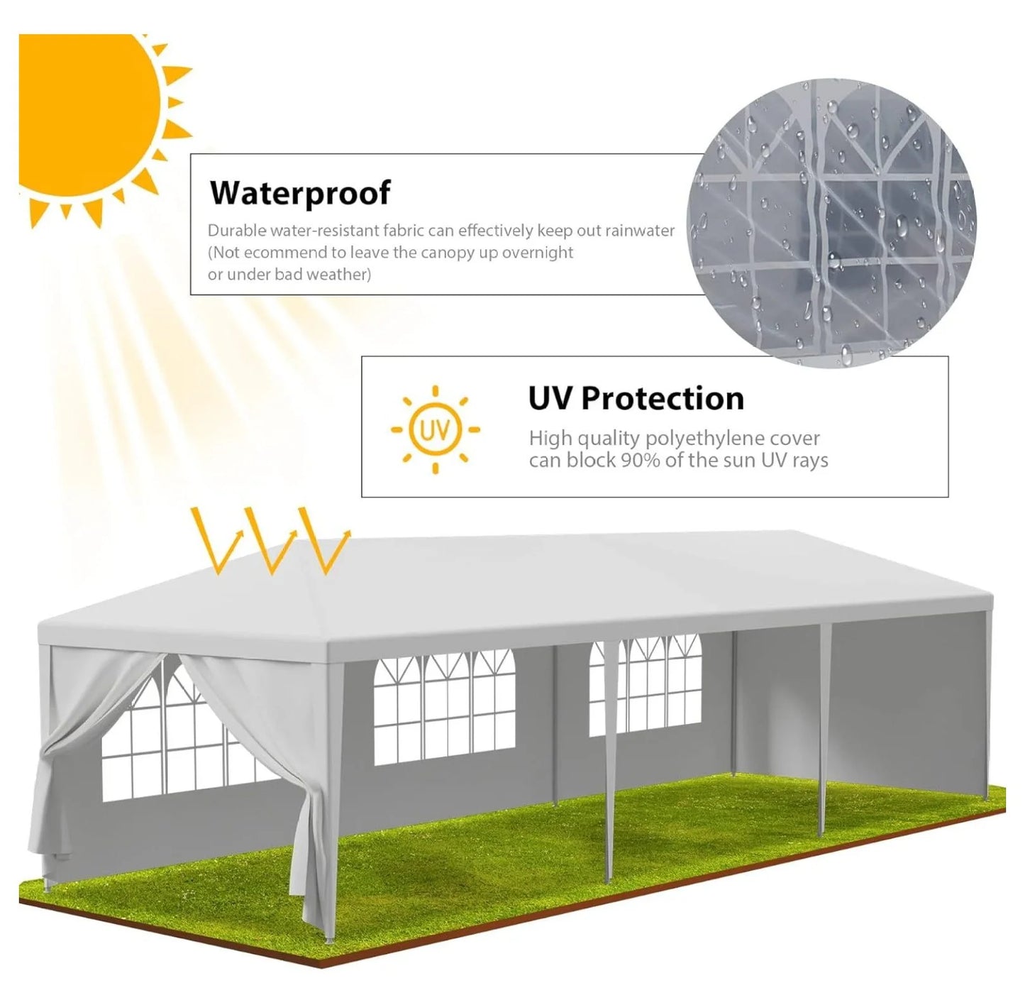 10'x30' Outdoor Canopy Tent Patio Camping Gazebo Shelter Pavilion Cater Party Wedding BBQ Events Tent w/Removable Sidewalls