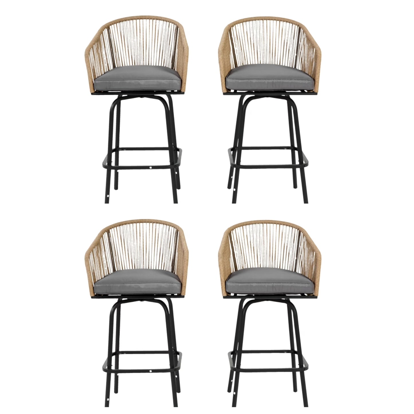 MOONMISS Outdoor Patio 360° Swivel All Weather Rattan Bar Stools(set of 2) with Backrest-Gray