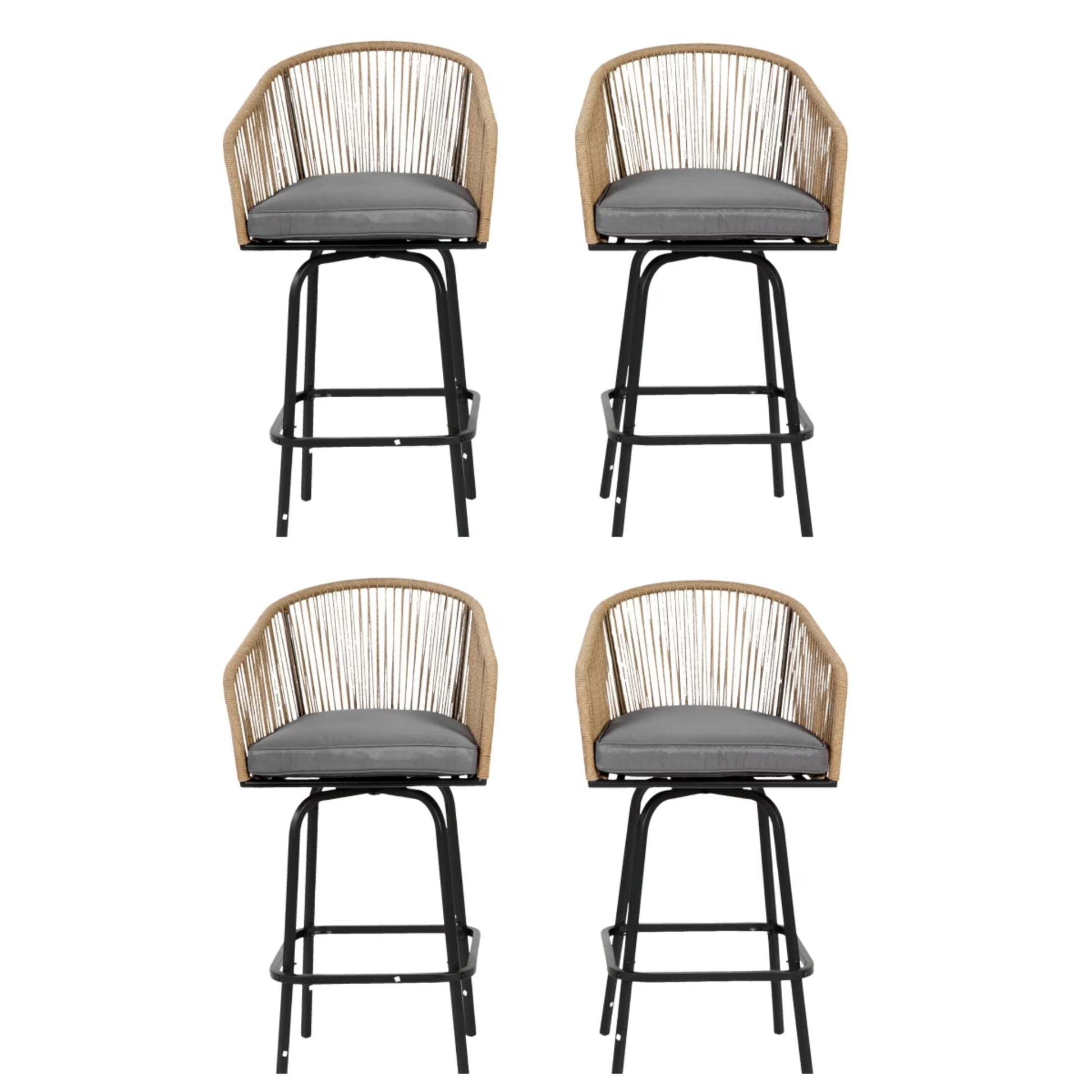 MOONMISS Outdoor Patio 360° Swivel All Weather Rattan Bar Stools(set of 2) with Backrest-Gray