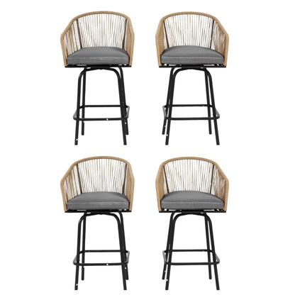 MOONMISS Outdoor Patio 360° Swivel All Weather Rattan Bar Stools(set of 2) with Backrest-Gray