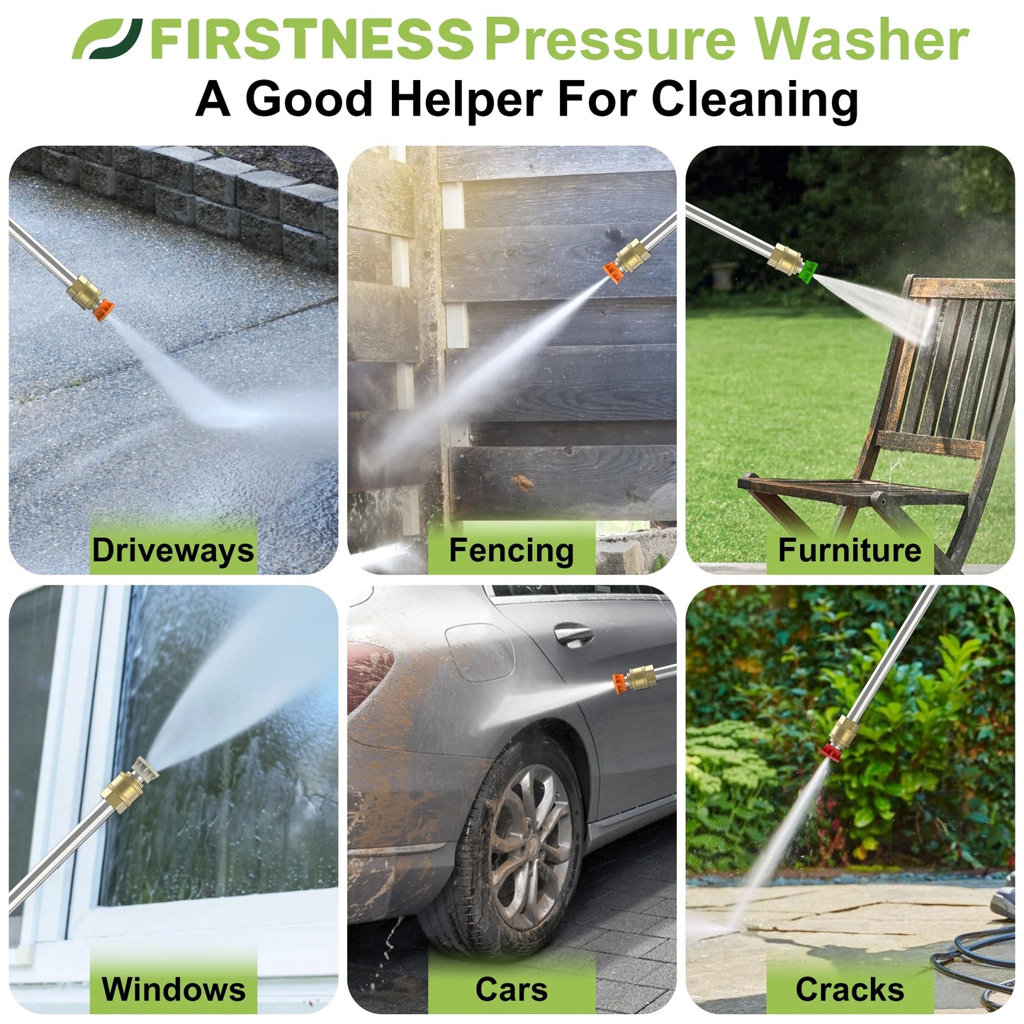 Firstness Pressure Washer 3500 PSI, Electric Power Washer w/26 ft Hose, 4 Quick Connect Nozzles, High Pressure Cleaning Machine with Foam Cannon, Portable to Clean Patios, Cars, Fences, Driveways