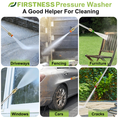 Firstness Pressure Washer 3500 PSI, Electric Power Washer w/26 ft Hose, 4 Quick Connect Nozzles, High Pressure Cleaning Machine with Foam Cannon, Portable to Clean Patios, Cars, Fences, Driveways