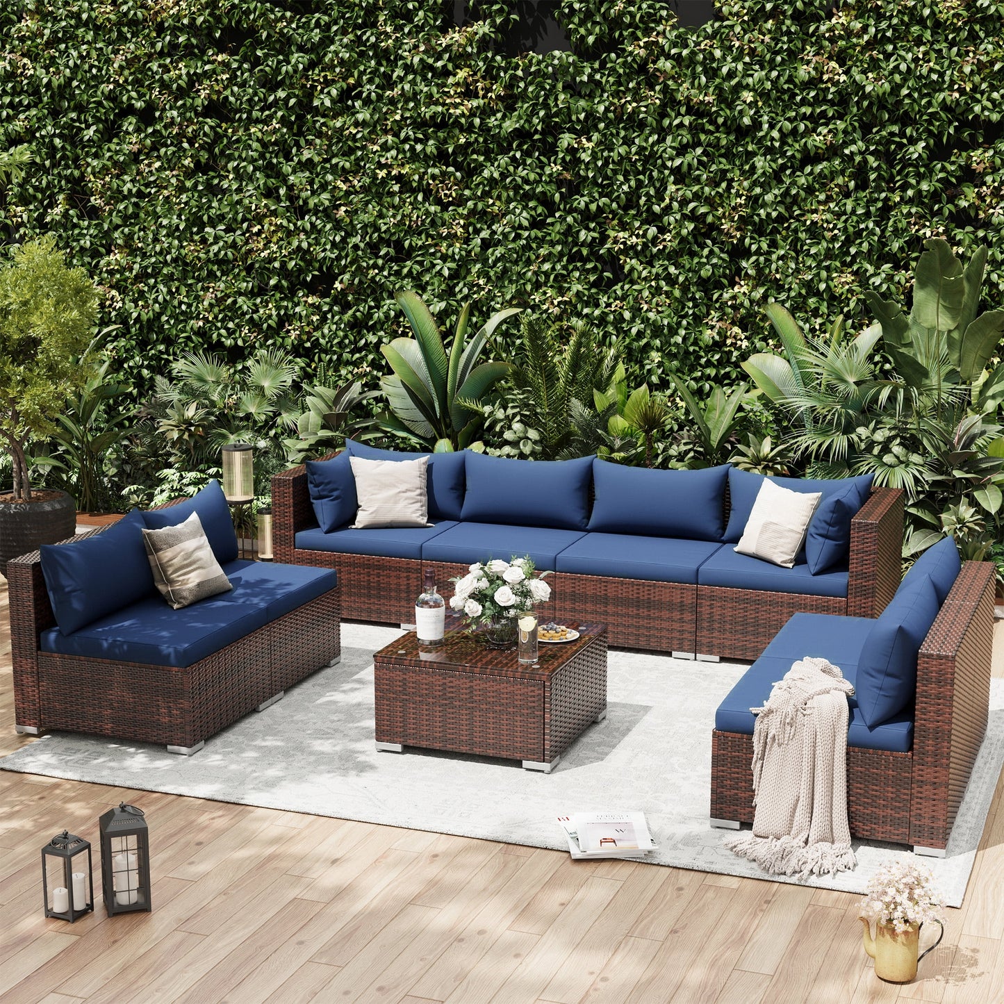UDPATIO Patio Furniture Sets, Modular Rattan Outdoor Patio Sectional Furniture Sofa Set, Wicker Patio Conversation Set for Backyard,9PCS