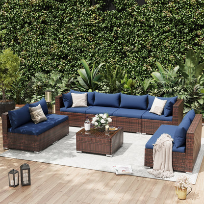 UDPATIO Patio Furniture Sets, Modular Rattan Outdoor Patio Sectional Furniture Sofa Set, Wicker Patio Conversation Set for Backyard,9PCS