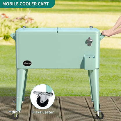 Dextrus 80 Quart Rolling Cooler Cart with Bottle Opener Drainage, Portable Patio Cooler Rolling on Wheels, Outdoor Rolling Beverage Cart Drink Cooler for Patio Pool Deck Party Cookouts