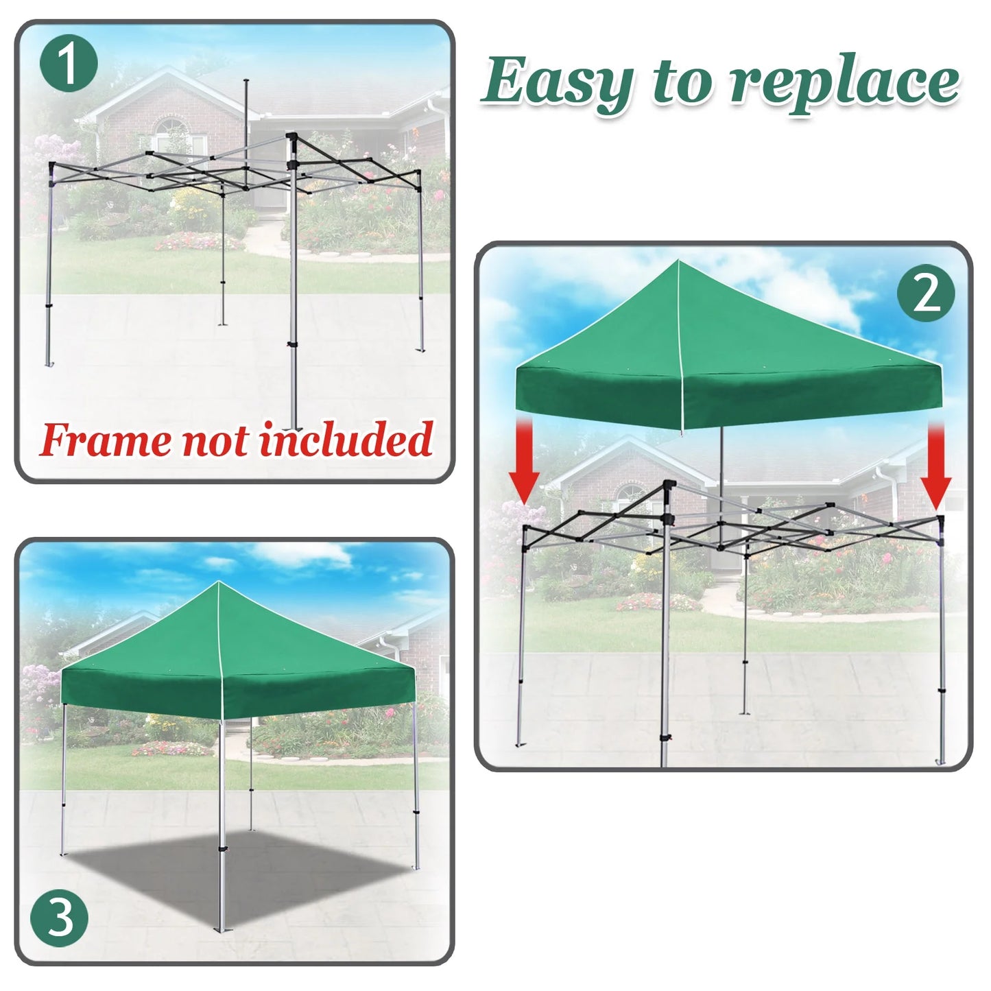 SUNNY Ez pop Up Instant Canopy 10'X10' Replacement Top Gazebo EZ Canopy Cover Only Patio Pavilion Sunshade Polyester-Green