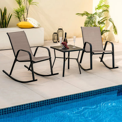 Costway 2 PCS Patio Rocking Chair Heavy-Duty Metal Rocker Outdoor Anti-Slip Brown