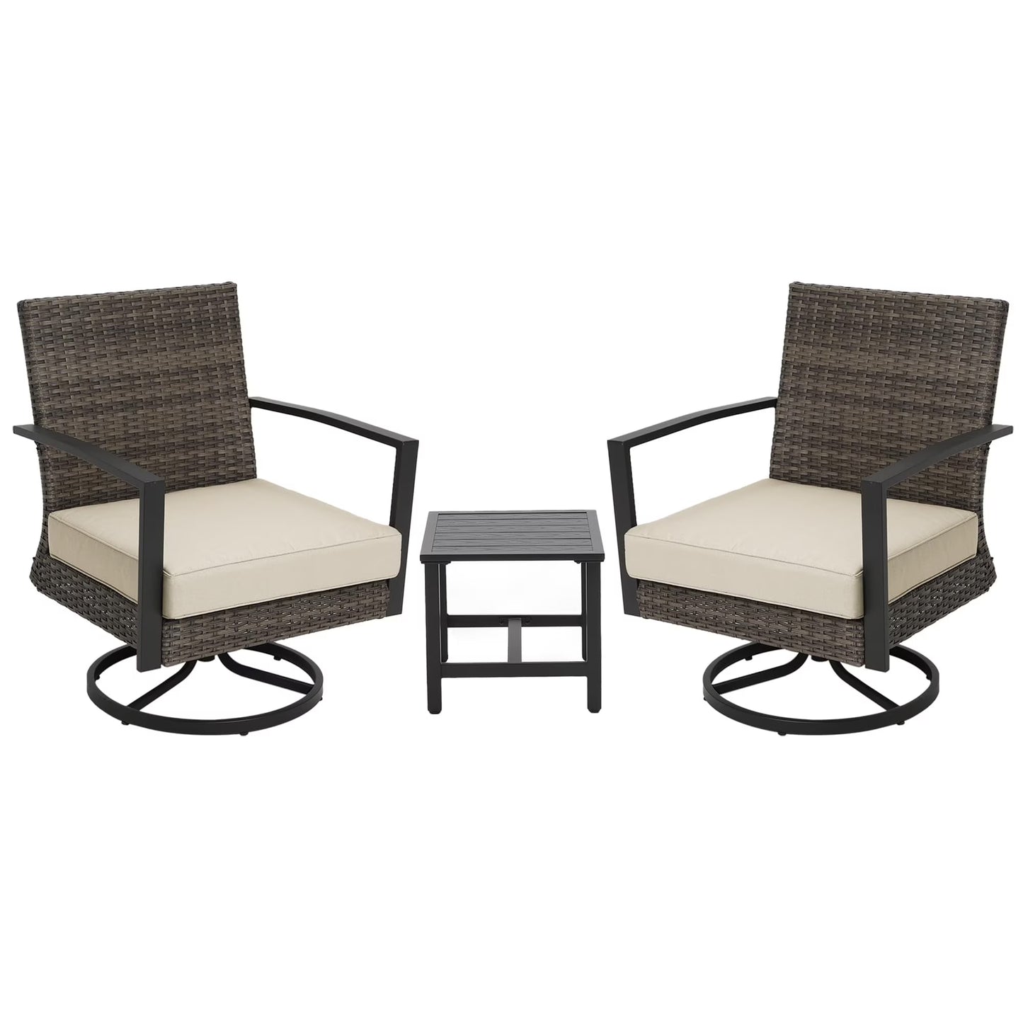Sunvivi Patio Swivel Dining Chairs with 360-Degree Rotating, All Weather Rattan Chairs with Water-resistant Cushions & Metal Frame, Modern Outdoor Rocking Chair for Porch, Bistro, Balcony