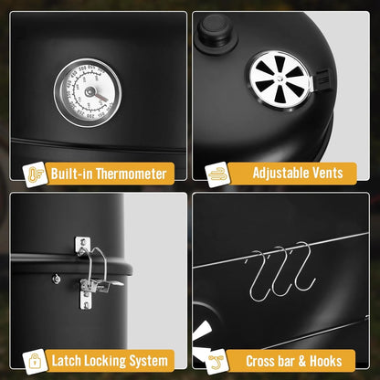 BBQ Charcoal Smoker for Meat: 16 Inch Heavy Duty 4 In 1 BBQ Charcoal Grills - Vertical Barbecue Smokers Grill Combo for Outdoor Cooking Patio Backyard Picnic Party Grilling