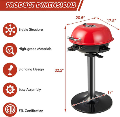 NALYL 1600W Outdoor Electric Grill BBQ Grill for 15-Serving, Electric Barbecue Grill for Indoor & Outdoor Use, Portable Stand BBQ Grill for Patio Balcony Kitchen Garden