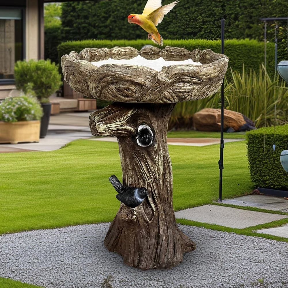 24.4" H Cement Bird Bath for Garden- Fibre Reinforced Concrete Bird Baths for Outdoors, Large Size Vintage Carved Pedestal Birdbath for Patio, Yard, Lawn -20 in. Dia. X 24.4 in. H Bird Fountain