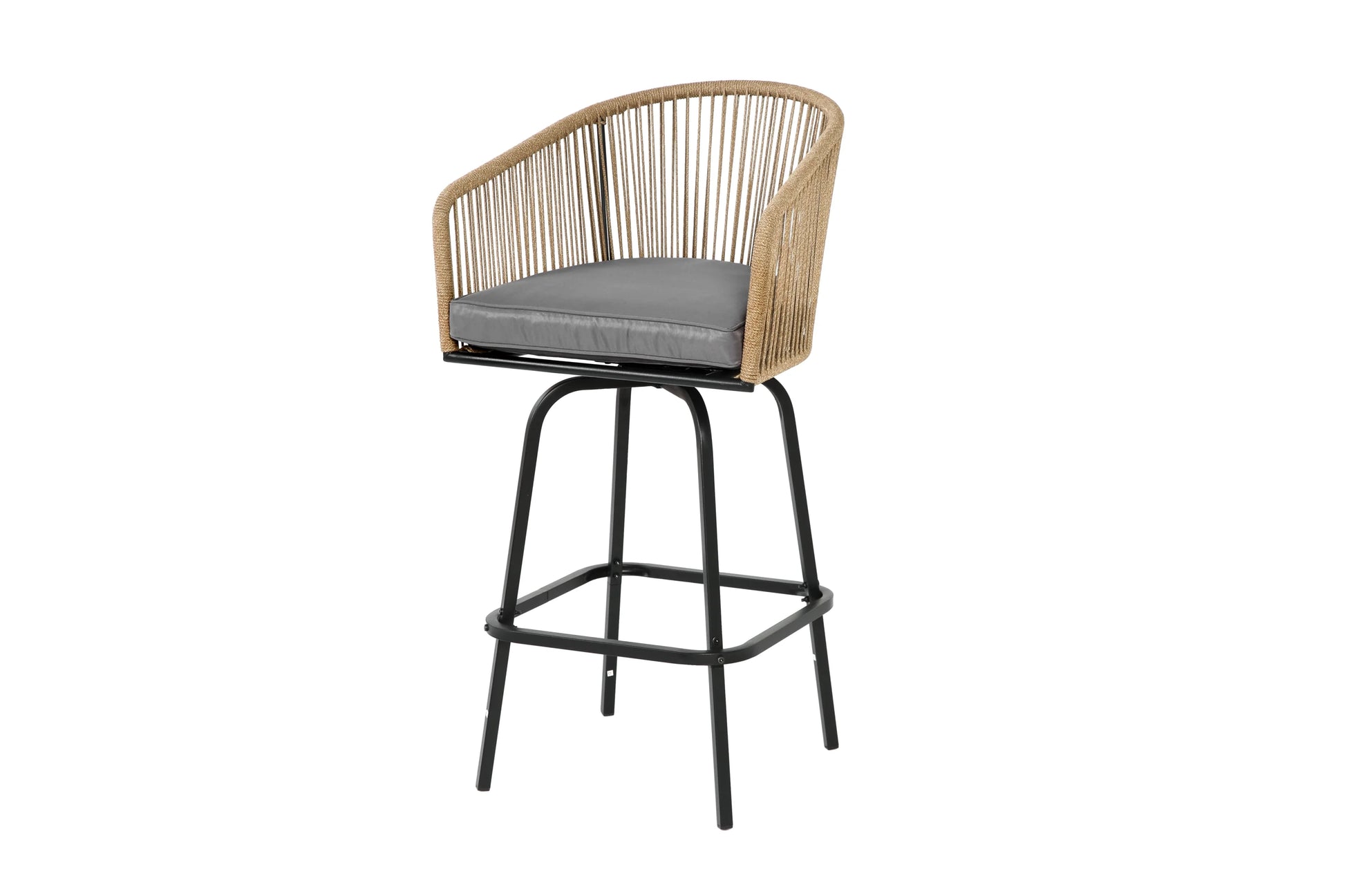 MOONMISS Outdoor Patio 360° Swivel All Weather Rattan Bar Stools(set of 2) with Backrest-Gray