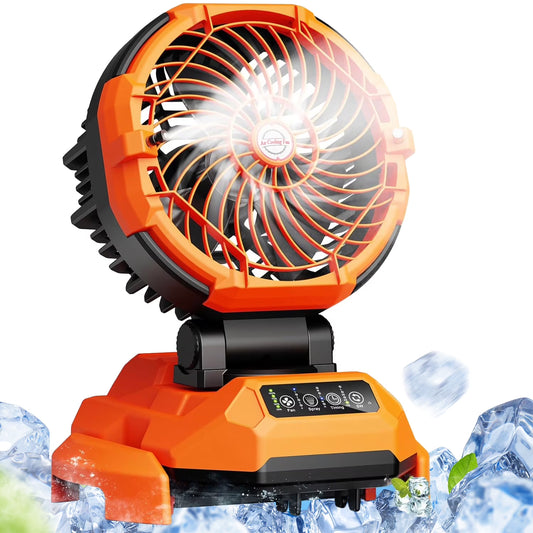 Portable Misting Fan - 30000mAh Battery Powered, 4-Speed Cooling Fan with Adjustable Spray, 120? Oscillation for Camping, Patio, Adjustable Base for 10-13in Water Tank(No Bucket Included)
