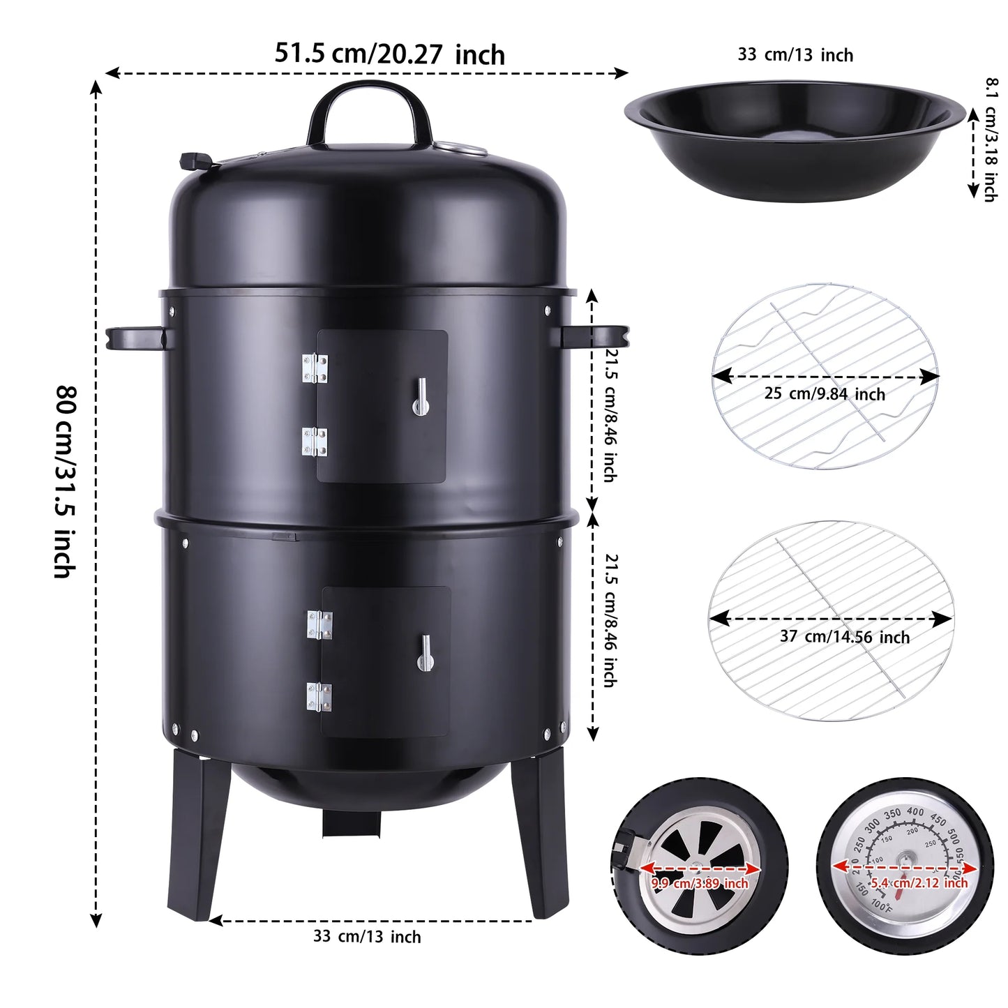Metal Outdoor Cooking Grill BBQ Charcoal Grill With Lid Smoker Grill for Backyard Patio Camping Picnics