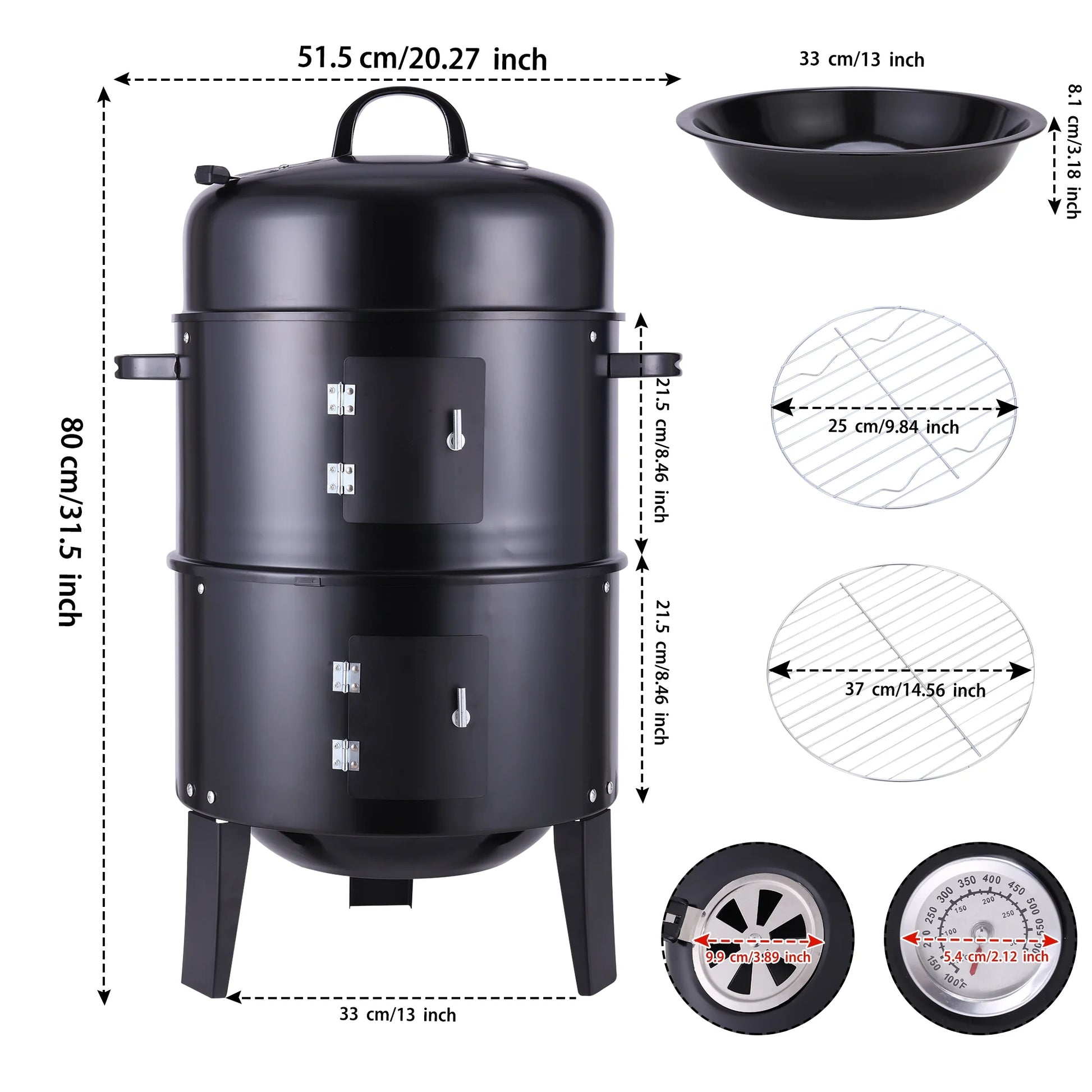 Metal Outdoor Cooking Grill BBQ Charcoal Grill With Lid Smoker Grill for Backyard Patio Camping Picnics