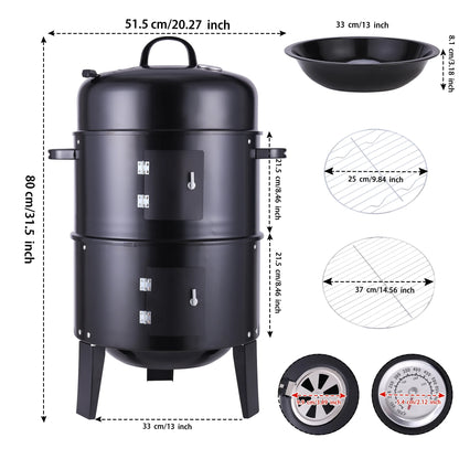 Metal Outdoor Cooking Grill BBQ Charcoal Grill With Lid Smoker Grill for Backyard Patio Camping Picnics