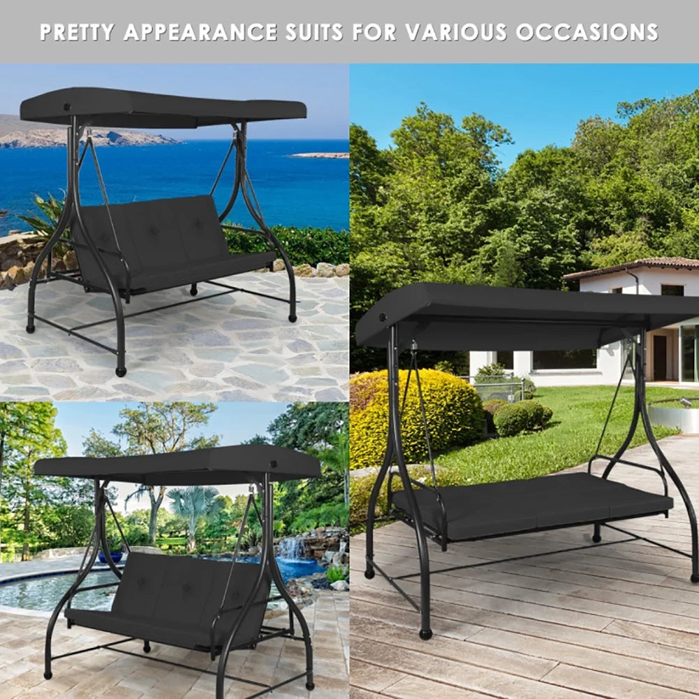 GVN 3 Seats Converting Outdoor Swing Canopy Hammock with Adjustable Tilt Canopy-Black, Porch Swing Hanging Bench, Outdoor Swing Bench for Patio, Yard, Garden