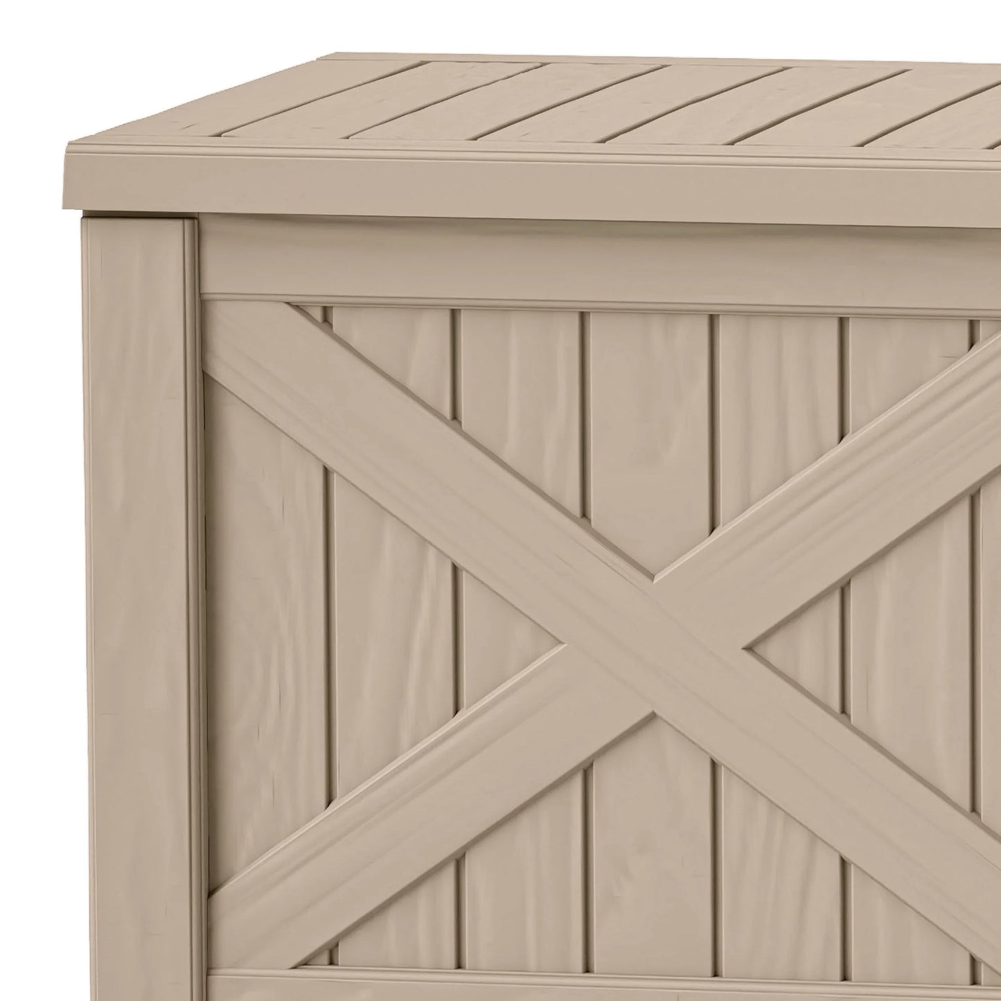 Uforic Outdoor 120 Gallon Large Resin Deck Box, Outdoor Storage Boxes with X-Shaped Front, for Patio Garden, Waterproof & Lockable, Light Brown