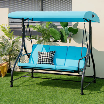 Gymax 3-Seat Outdoor Converting Patio Swing Glider Adjustable Canopy Porch Swing Beige