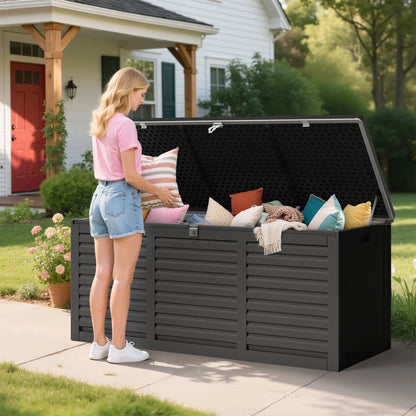 Outdoor Storage Box, 130GAL Waterproof Deck Box, Lockable Pool Patio Storage Indoor Toy Box, Outdoor Storage Bench for Porch, Max Load Weight 500LBS