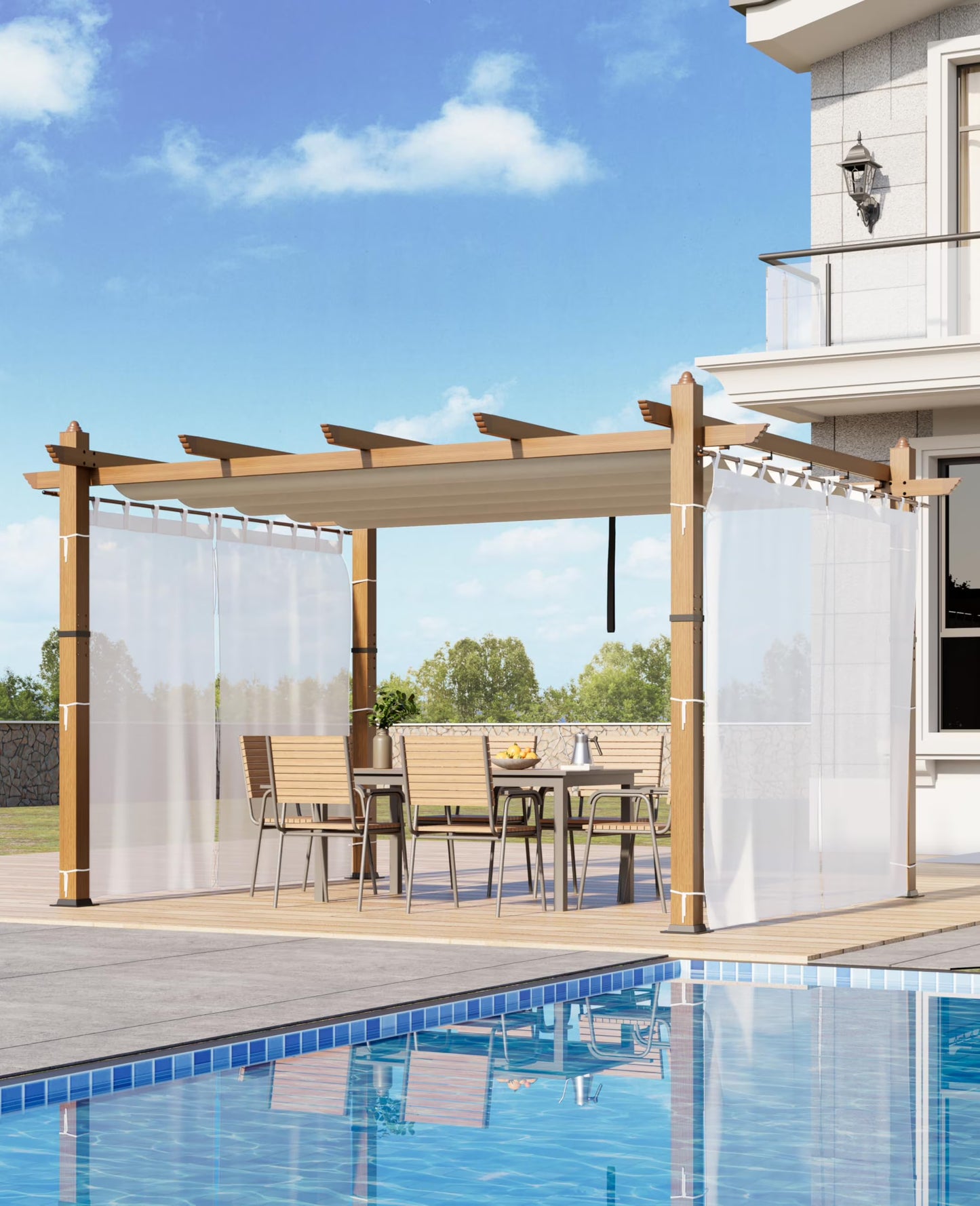 Outdoor Retractable Pergola with Sun Shade Canopy, 10' X 10'/10' X 13' Patio Metal Shelter for Garden Porch Beach Pavilion Grill Gazebo, Modern Yard Grape Trellis Pergola