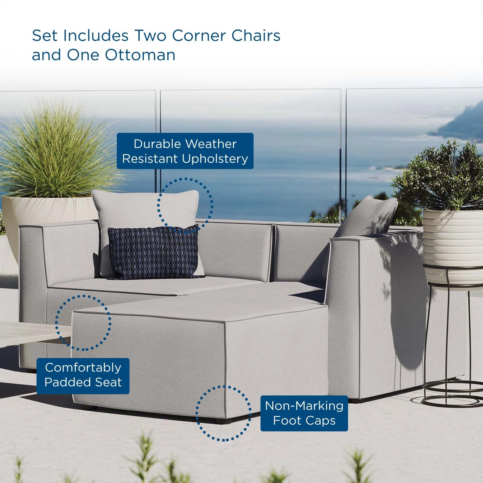 Modway Saybrook Outdoor Patio Upholstered Loveseat and Ottoman Set in Gray