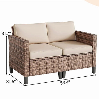 ELPOSUN Patio Furniture Sofa,All-Weather Outdoor Sofa,Outdoor Loveseat Sofa Couch,Weather Resistant Wicker Loveseat with Deep Seat Cushion (ONLY Patio Loveseat Sofa)
