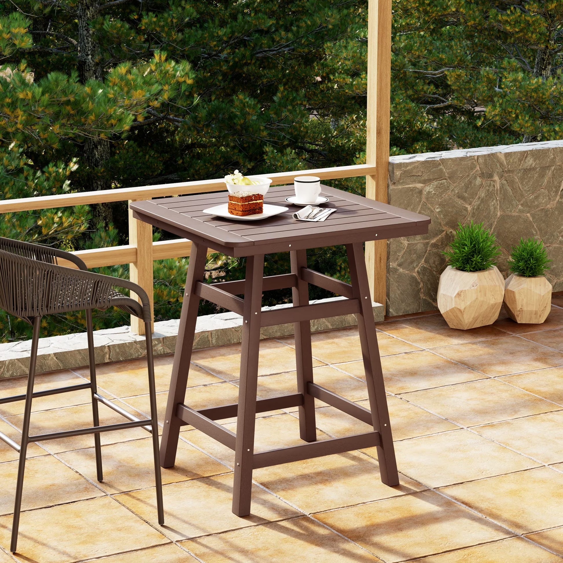WestinTrends Outdoor 37" Counter Height HDPE Patio Square Bar Table, Dark Brown