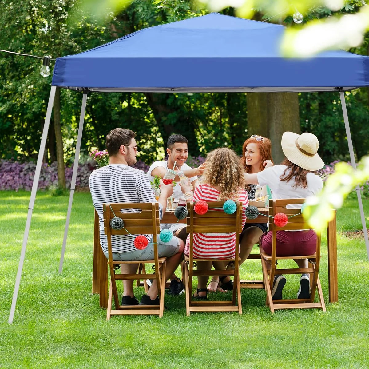 Canopy Tent, 10X10 FT Pop Up Canopy Outdoor Instant Tent Slant Legs with Carrying Bag, Portable Gazebo Shelter for Patio Deck Garden and Beach - 8X8 FT Canopy Cover (Dark Blue)