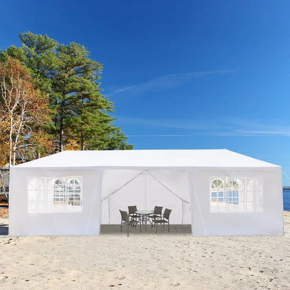 Fithood 10'x30' Outdoor Party Tent with 8 Removable Sidewalls, Waterproof Canopy Patio Wedding Gazebo, White