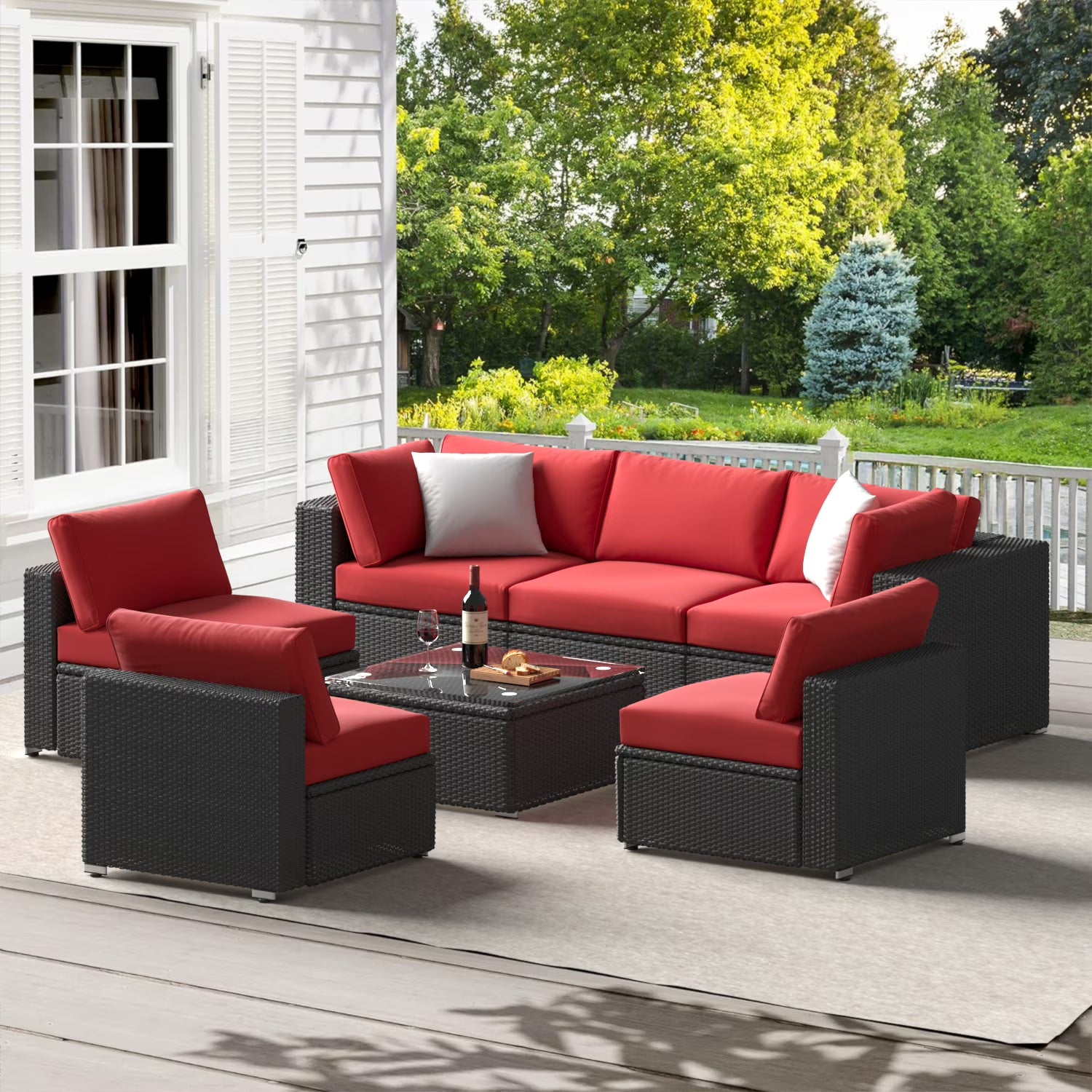 HighSound 7 Piece Patio Furniture Set, Outdoor Wicker Patio Sectional Sofa, All Weather PE Rattan Outdoor Sectional with Cushion & Coffee Table, Khaki