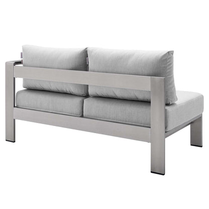 Modway Shore Sunbrella Fabric Outdoor Patio Aluminum 7 Piece Sectional Sofa Set in Silver Gray