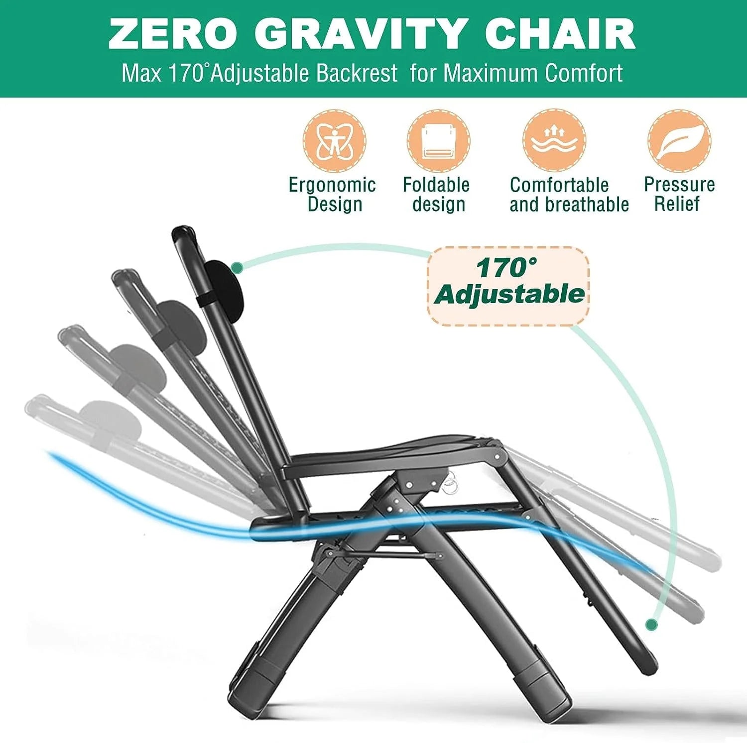 Slsy Upgrade Zero Gravity Chair, Folding Portable Reclining Lounge Chair with Removable Cushion, Armrest Mat, Headrest, Reclining Patio Lounger Chair for Indoor,Outdoor
