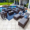 Tuscany 21-Piece Resin Wicker Outdoor Patio Furniture Combination Set with Sectional Set, Eight-seat Dining Set, and Chaise Lounge Set (Half-Round Brown Wicker, Polyester Light Gray)