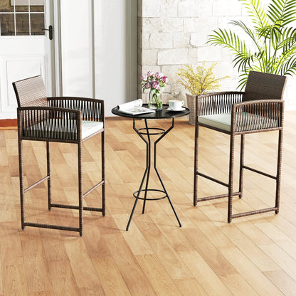 Costway Patio Bar Stools Set of 2 PE Rattan Bar Height Chairs with Backrests & Armrests