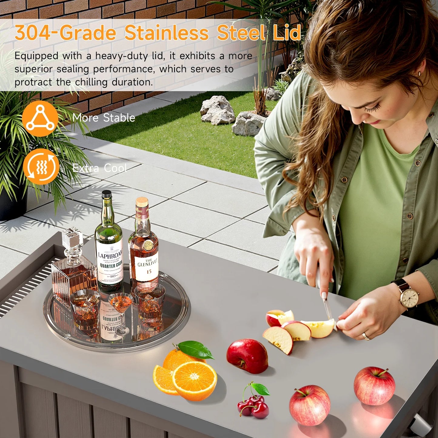 Dovov Portable Outdoor Patio Cooler Cart, 120 Quart Rolling Ice Chest Beverage Bar Cart Cooler with Wheels, Stainless Steel Lid, Bottle Opener, and Bottom Storage Shelf