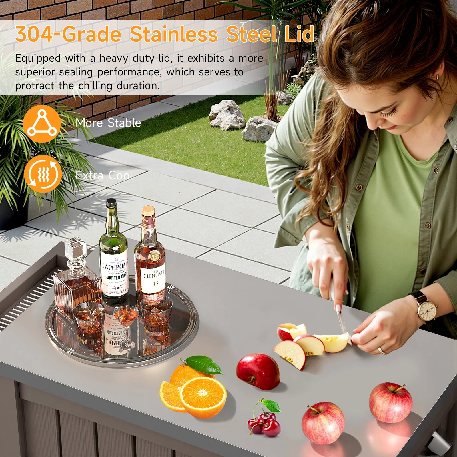 Dovov Portable Outdoor Patio Cooler Cart, 120 Quart Rolling Ice Chest Beverage Bar Cart Cooler with Wheels, Stainless Steel Lid, Bottle Opener, and Bottom Storage Shelf