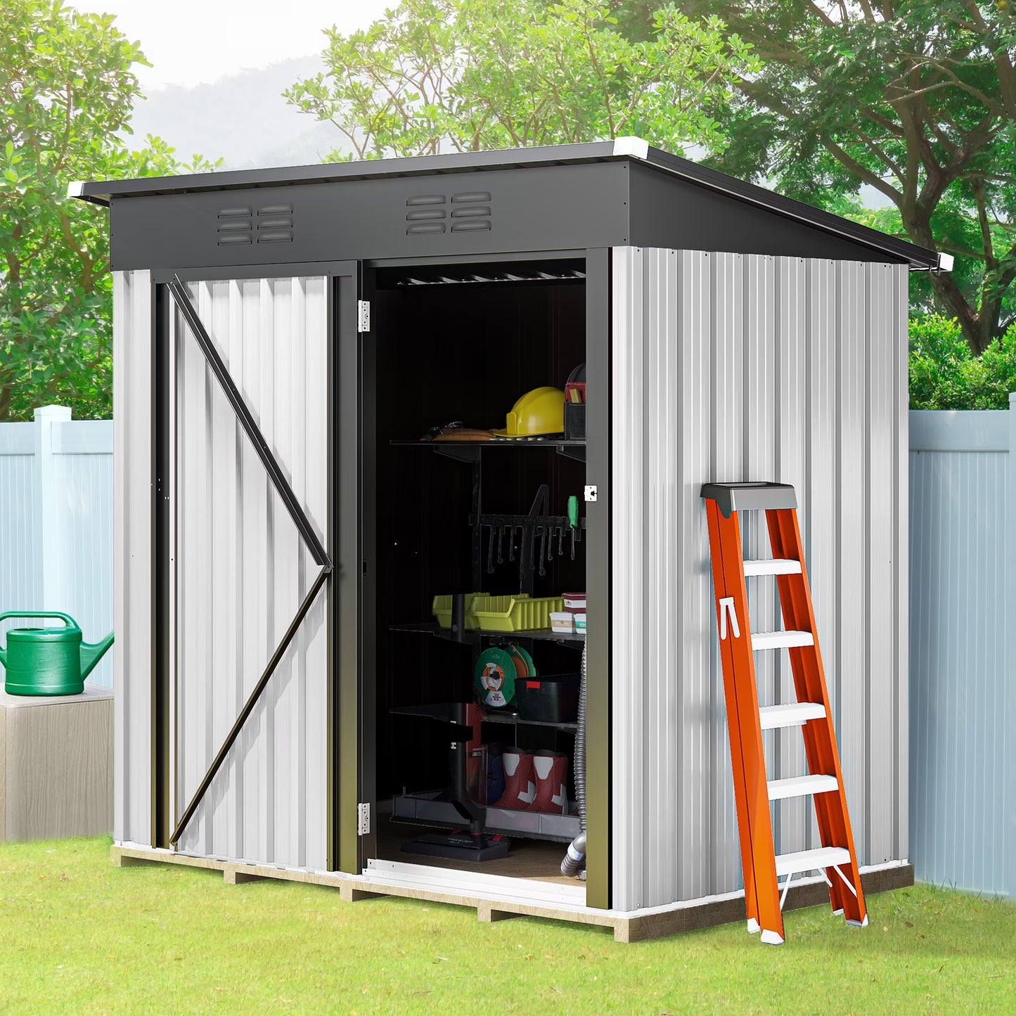 Dextrus 6x4 FT Outdoor Storage Shed, Large Metal Tool Sheds, Heavy Duty Storage House with Lockable Doors & Air Vent for Backyard Patio Lawn