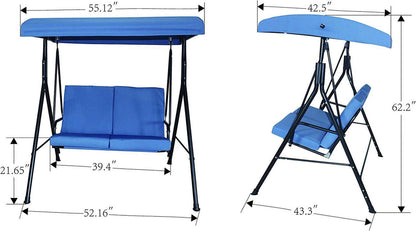 Vanity Art 2 Person All-Weather Patio Swing Chair Adjustable Tilt Steel Canopy Porch Swing