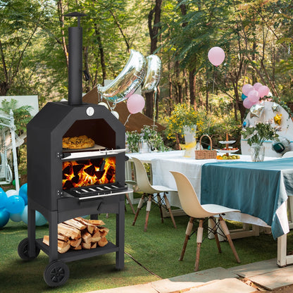 Ktaxon Outdoor Pizza Oven 14 Inch Wood Fired Pizza Oven Patio Pizza Maker w/Pizza Stone, Pizza Peel, Grill Rack