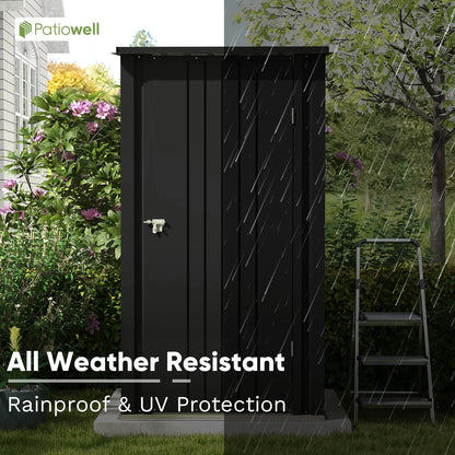 Patiowell 3?3FT Metal Outdoor Storage Shed with Sloping Roof and Single Lockable Door, Black