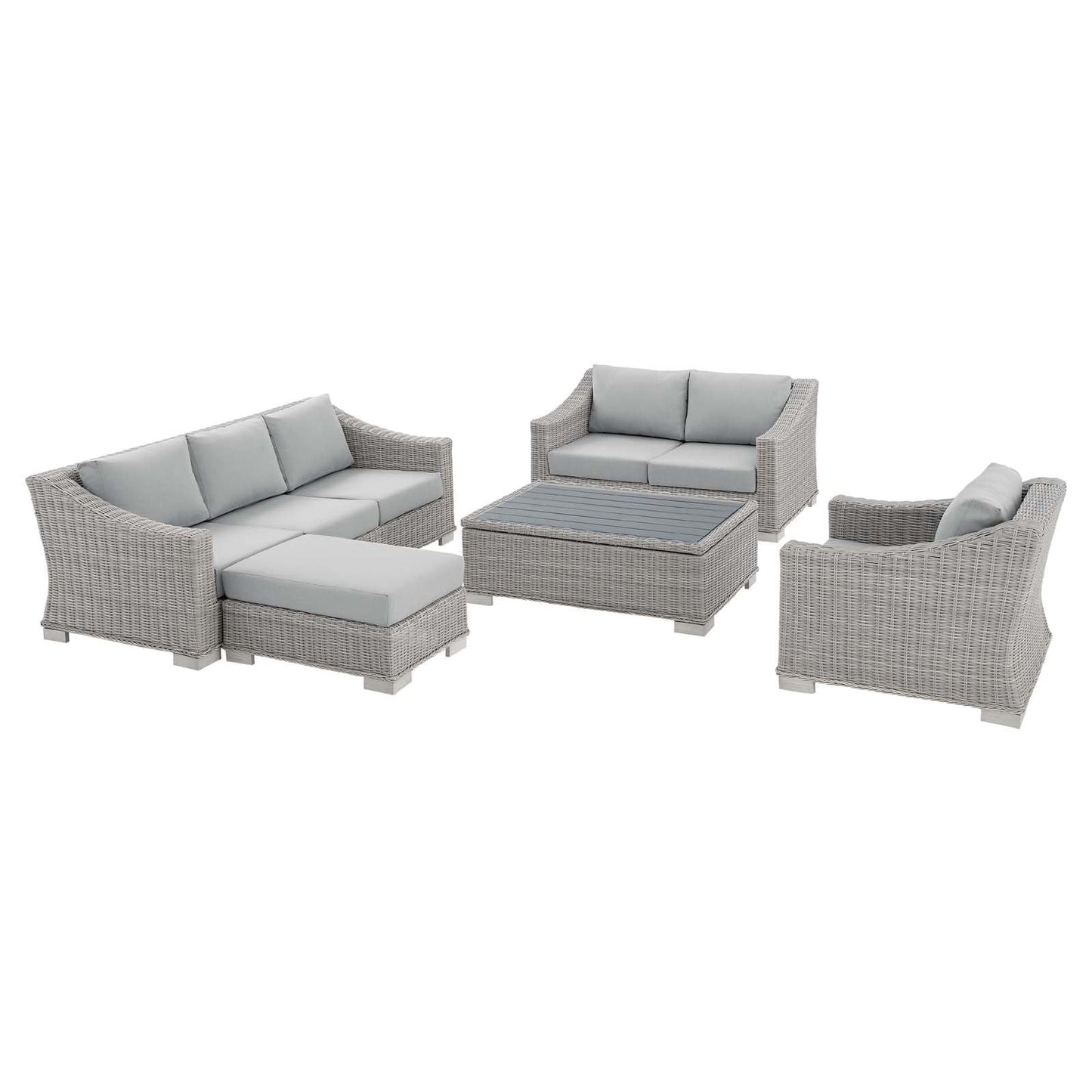 Modway Conway Sunbrella® Outdoor Patio Wicker Rattan 5-Piece Furniture Set in Light Gray Gray