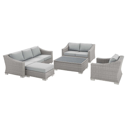 Modway Conway Sunbrella® Outdoor Patio Wicker Rattan 5-Piece Furniture Set in Light Gray Gray