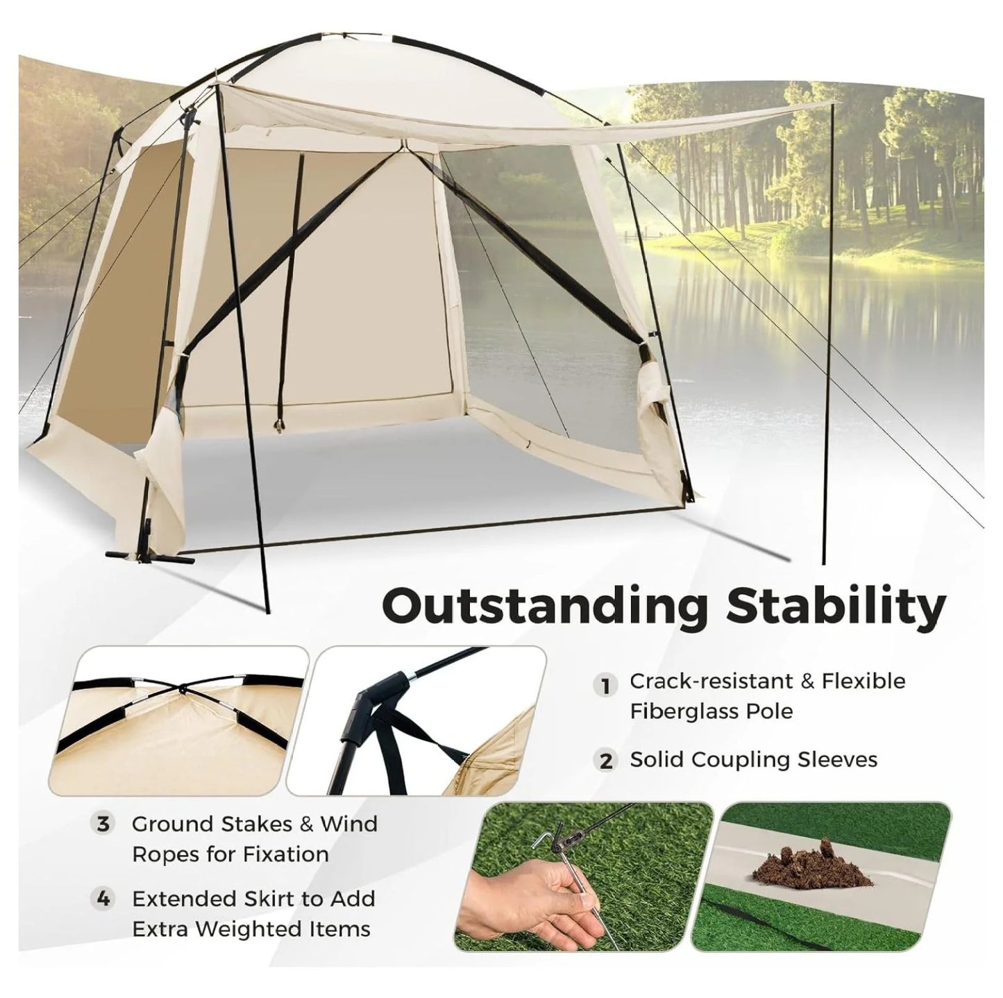 10x10 Screen Tent, Portable Screen House for Camping & Patios - Easy Setup Canopy with Mesh Walls, 2 Doors & Carry Bag Beige