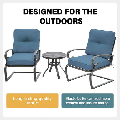 SUNCROWN 3-Piece Patio Furniture Outdoor Bistro Set Spring Metal Chairs and Round Bistro Table, Blue