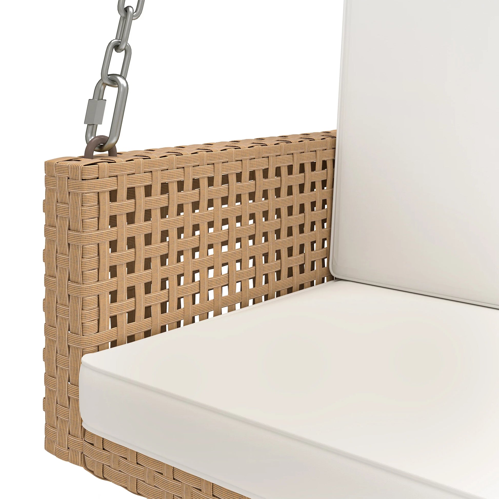 Uforic 2-Person Patio Rattan Hanging Porch Swing Bench Chair Cushion - Beige