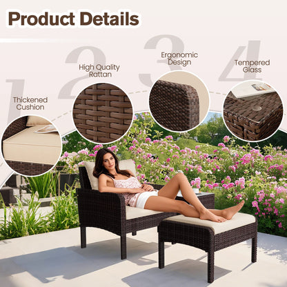 AECOJOY 5 Piece Patio Furniture Set Rattan Wicker Chair with Table Ottoman Patio Conversation Set for Porch in Beige