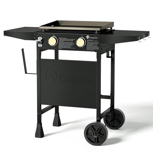 KingChii 2-Burner 19" Propane Griddle Outdoor Flat Top Gas Grill Griddle for Camping, Tailgating, BBQ, Parties, Backyard & Patio